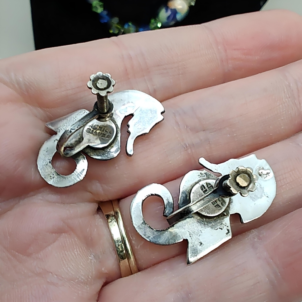 Vintage Antique MEXICO Sterling Silver Seahorse Screwback Earrings - Picture 4 of 8